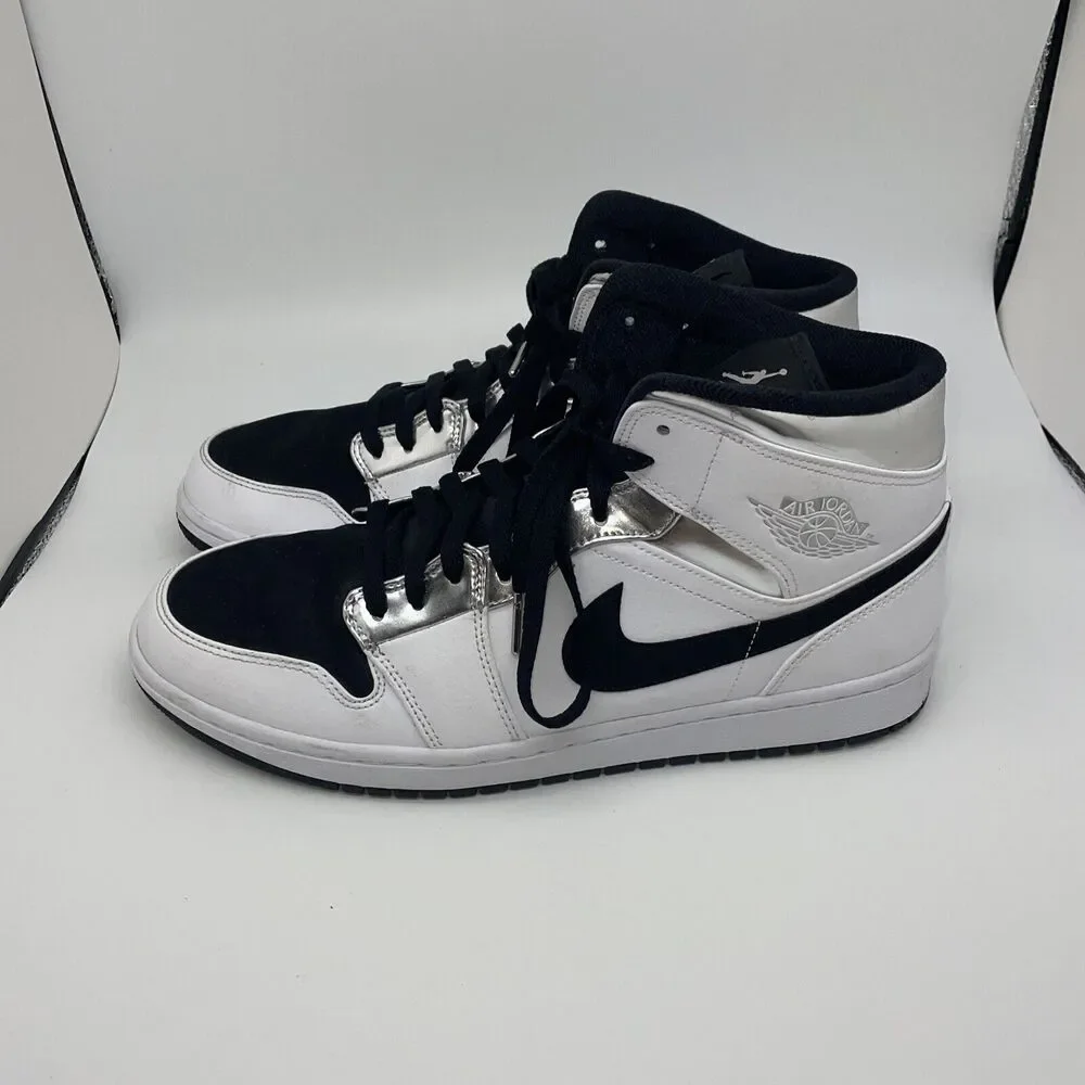 Air Jordan 1 Mid SE, Think 16 Alternate, White/Metallic‎ Silver/Black 11.5